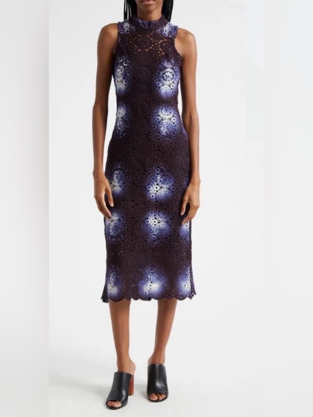 Busayo $475  Lekan Crochet Sleeveless Purple Lace Midi Dress